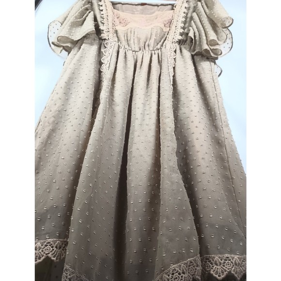 Farm Sz P Peasant Embroidered Tan Dress Semi sheer - Picture 10 of 10